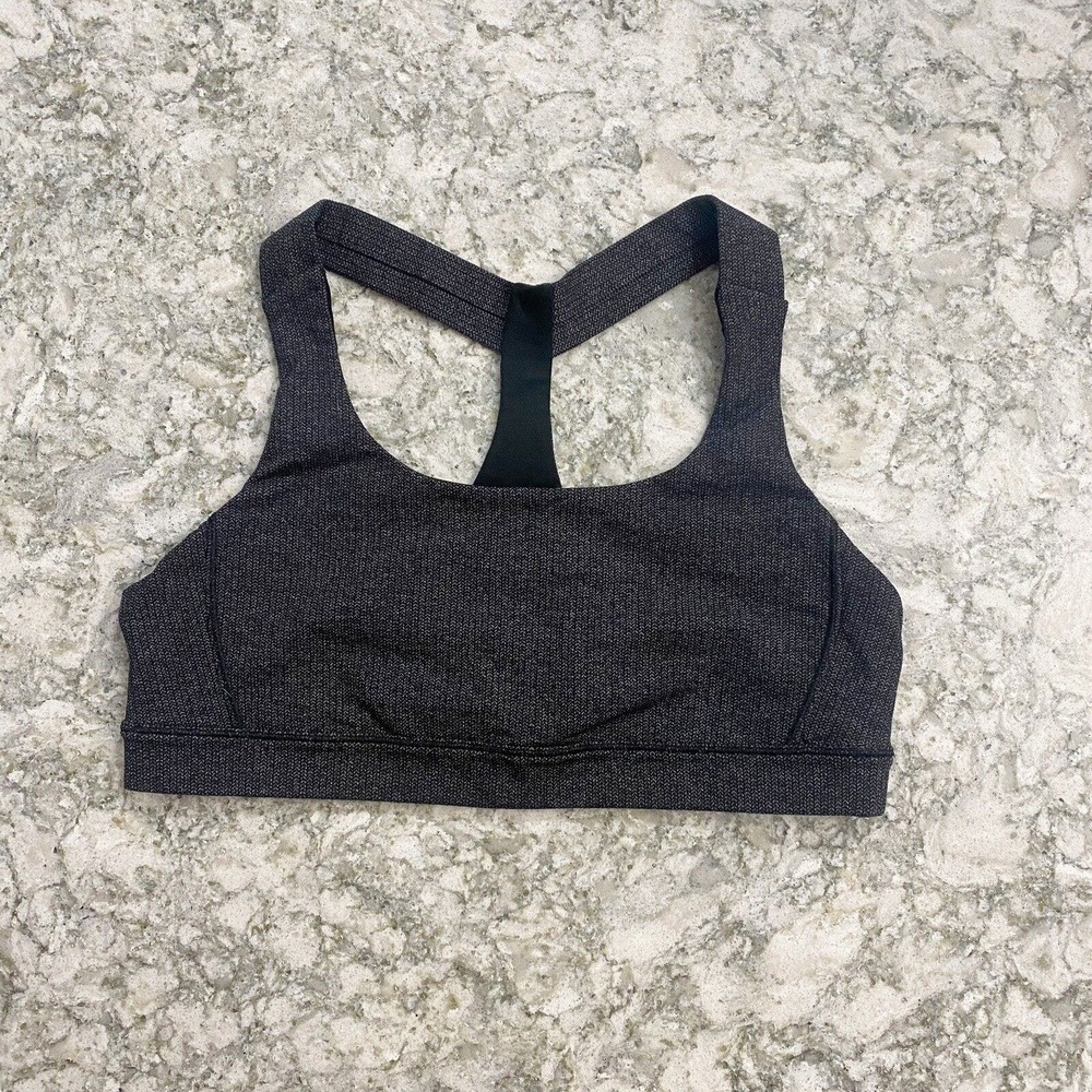 Lululemon Fast Lane Luxtreme Variegated Knit Heathered Black Sports Bra Size 10